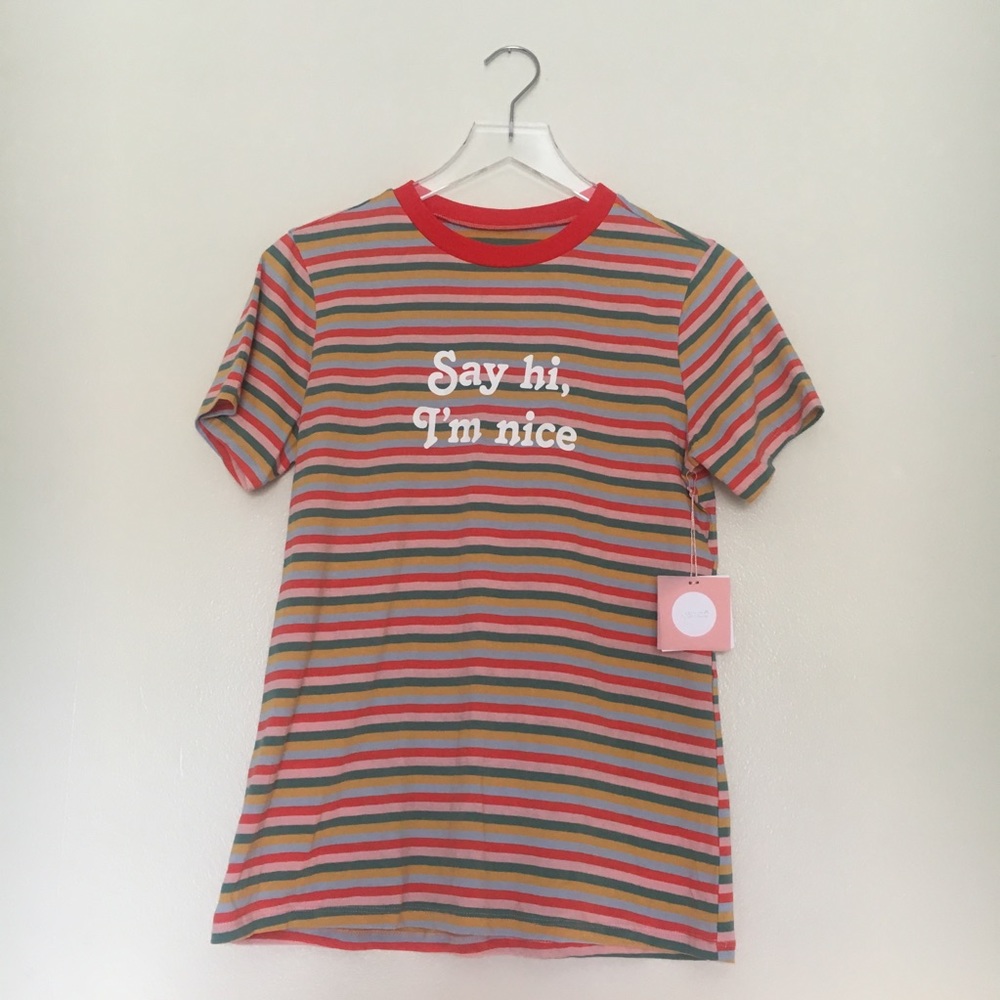 ban.do - Say Hi, I’m Nice Striped Ringer Tee